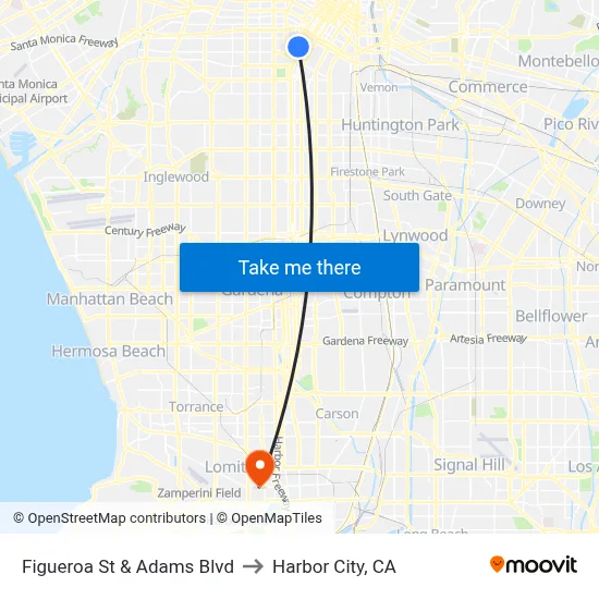 Figueroa St & Adams Blvd to Harbor City, CA map