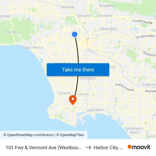 101 Fwy & Vermont Ave (Westbound) to Harbor City, CA map