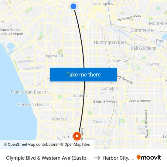 Olympic Blvd & Western Ave (Eastbound) to Harbor City, CA map
