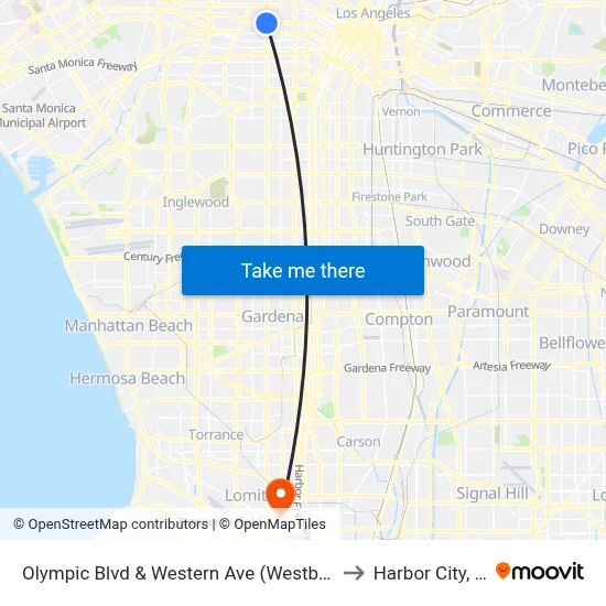 Olympic Blvd & Western Ave (Westbound) to Harbor City, CA map