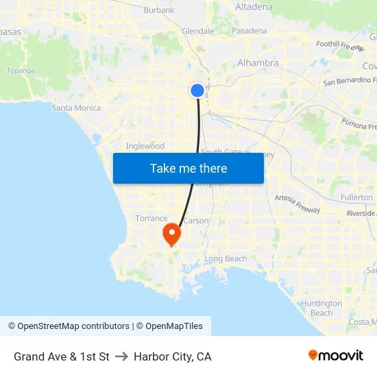 Grand Ave & 1st St to Harbor City, CA map