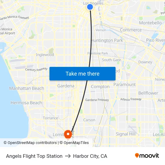 Angels Flight Top Station to Harbor City, CA map