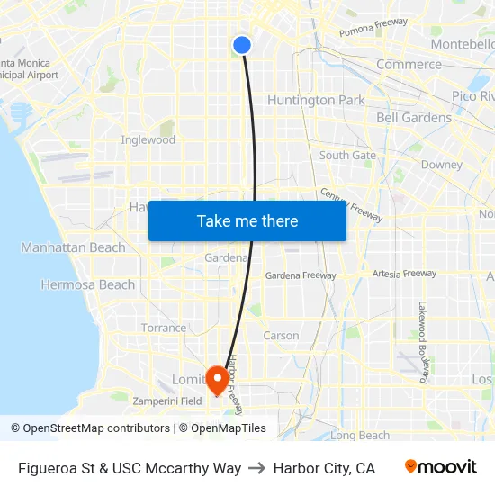 Figueroa St & USC Mccarthy Way to Harbor City, CA map