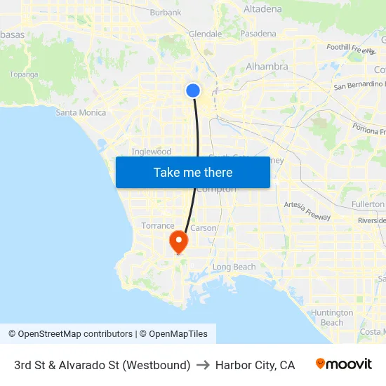 3rd St & Alvarado St (Westbound) to Harbor City, CA map