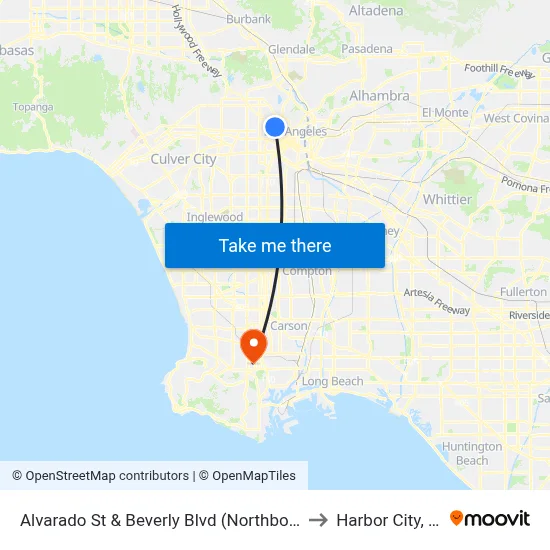 Alvarado St & Beverly Blvd (Northbound) to Harbor City, CA map