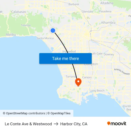 Le Conte Ave & Westwood to Harbor City, CA map