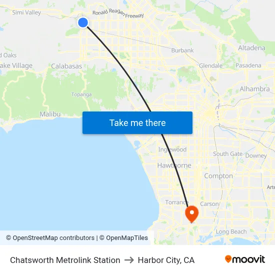Chatsworth Metrolink Station to Harbor City, CA map