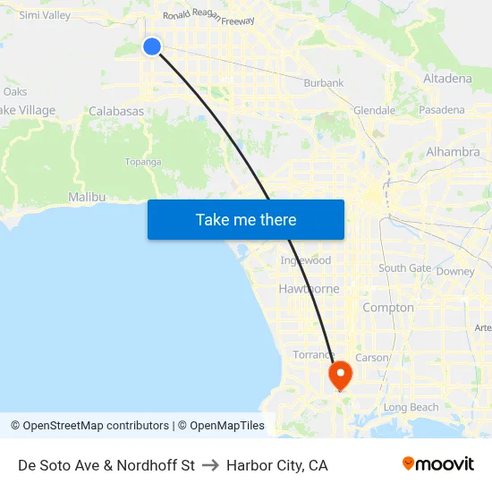 De Soto Ave & Nordhoff St to Harbor City, CA map