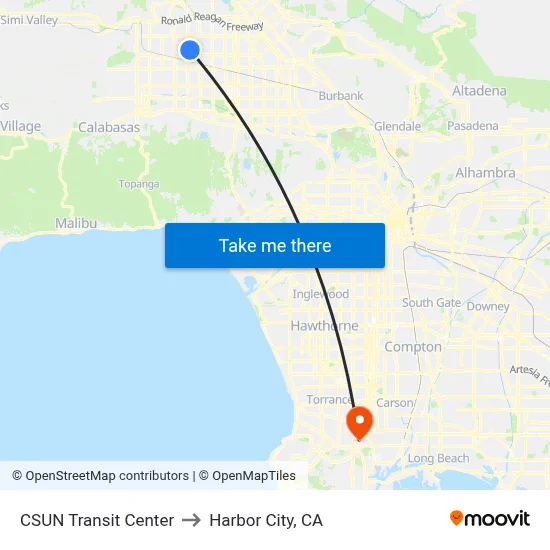 CSUN Transit Center to Harbor City, CA map