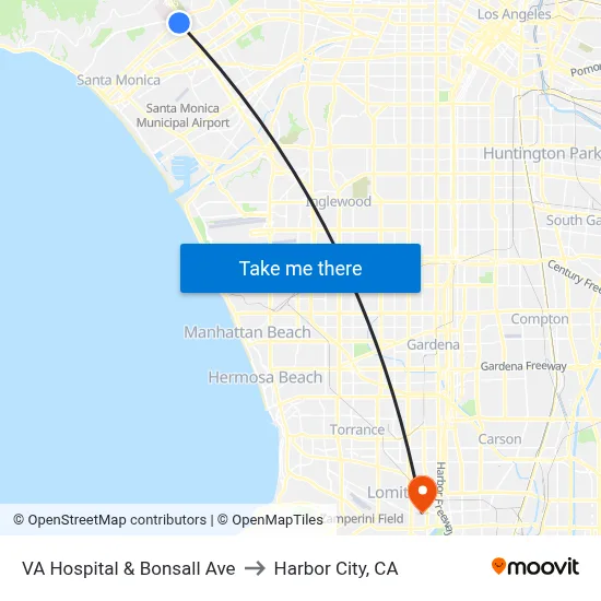 VA Hospital  & Bonsall Ave to Harbor City, CA map