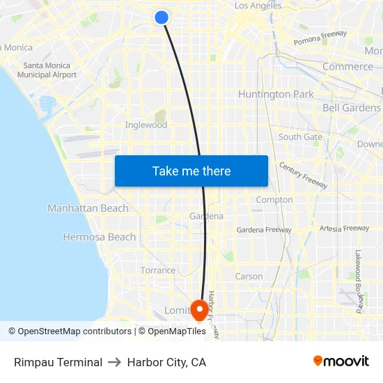 Rimpau Terminal to Harbor City, CA map