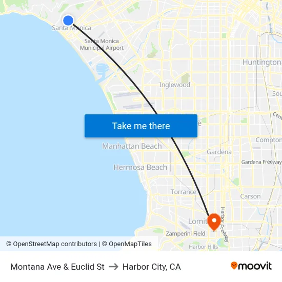 Montana Ave & Euclid St to Harbor City, CA map