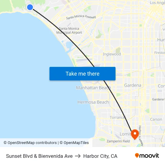 Sunset Blvd & Bienvenida Ave to Harbor City, CA map