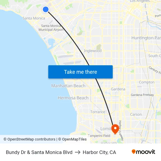 Bundy Dr & Santa Monica Blvd to Harbor City, CA map