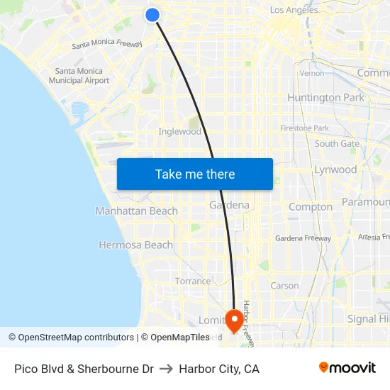 Pico Blvd & Sherbourne Dr to Harbor City, CA map