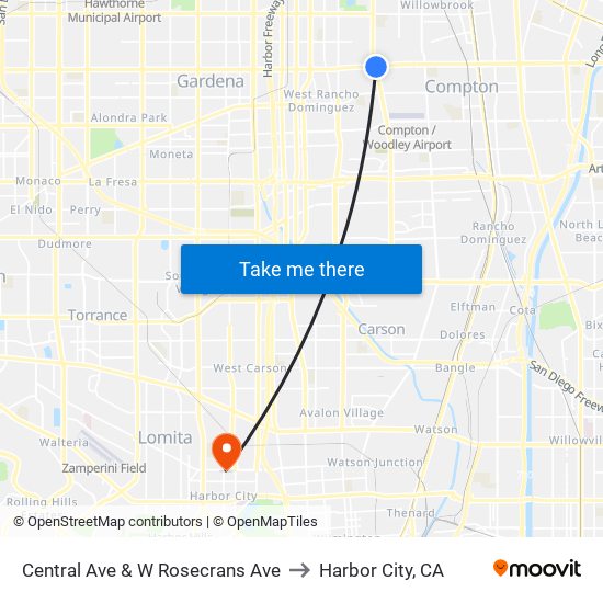 Central Ave & W Rosecrans Ave to Harbor City, CA map