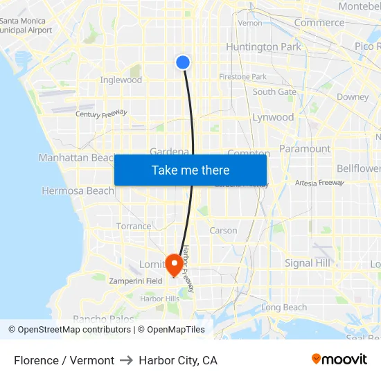 Florence / Vermont to Harbor City, CA map