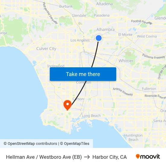 Hellman Ave / Westboro Ave (EB) to Harbor City, CA map