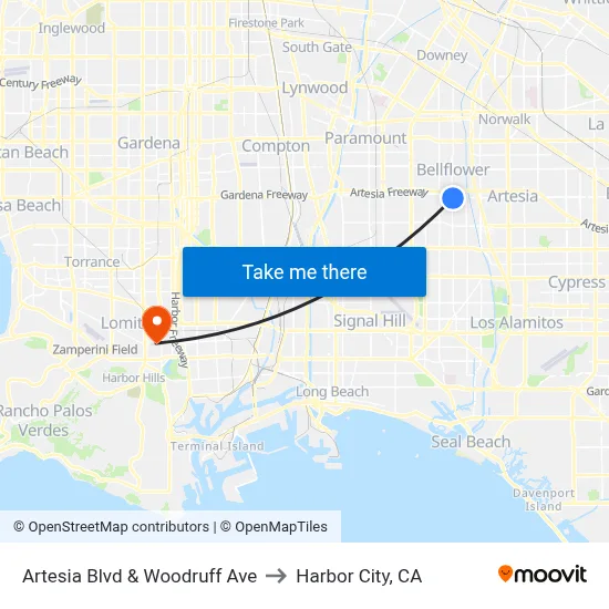 Artesia Blvd & Woodruff Ave to Harbor City, CA map