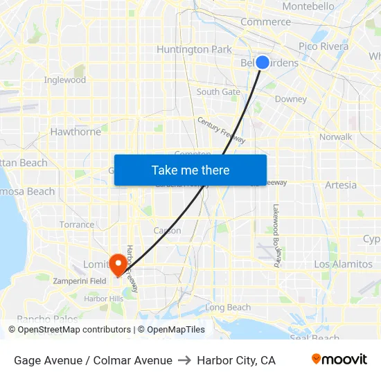 Gage Avenue / Colmar Avenue to Harbor City, CA map