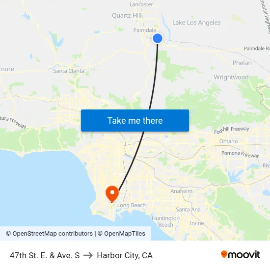 47th St. E. & Ave. S to Harbor City, CA map