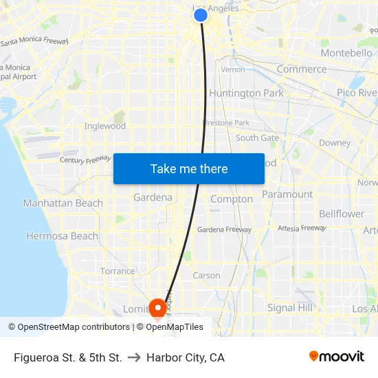 Figueroa St. & 5th St. to Harbor City, CA map