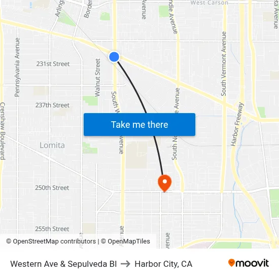 Western Ave & Sepulveda Bl to Harbor City, CA map