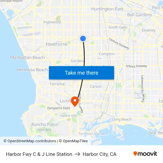 Harbor Fwy C & J Line Station to Harbor City, CA map