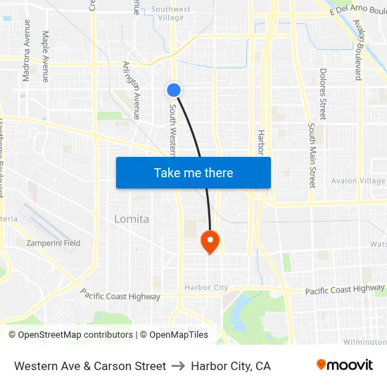 Western Ave & Carson Street to Harbor City, CA map