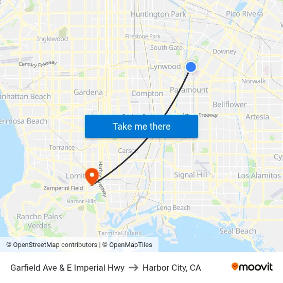 Garfield Ave & E Imperial Hwy to Harbor City, CA map