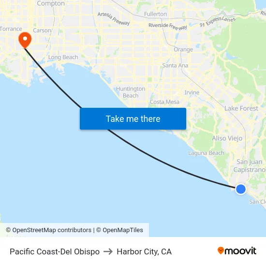 Pacific Coast-Del Obispo to Harbor City, CA map