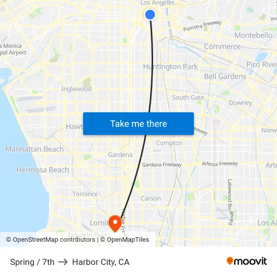 Spring / 7th to Harbor City, CA map