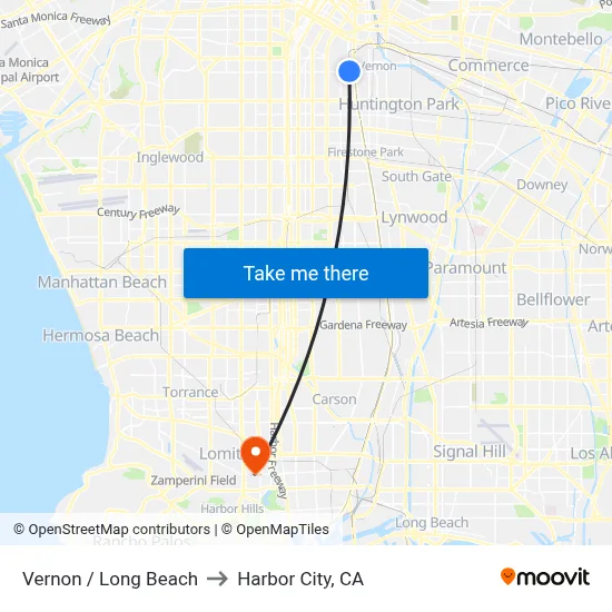 Vernon / Long Beach to Harbor City, CA map
