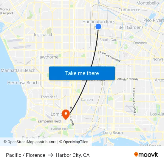 Pacific / Florence to Harbor City, CA map