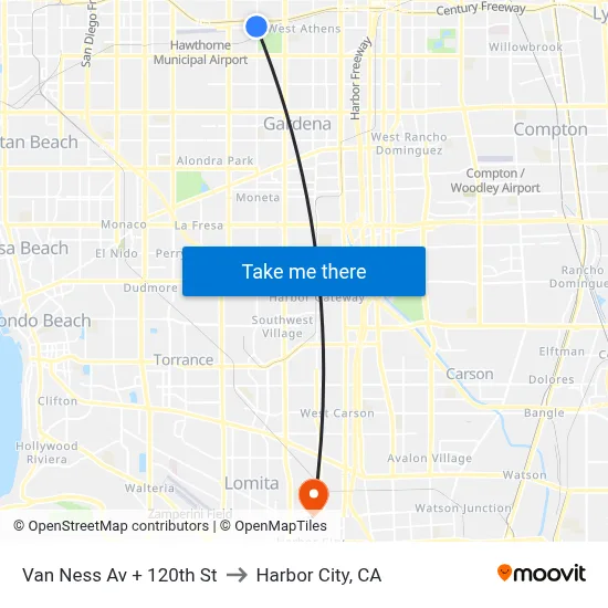 Van Ness Av + 120th St to Harbor City, CA map