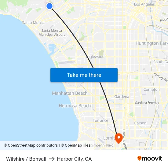 Wilshire / Bonsall to Harbor City, CA map