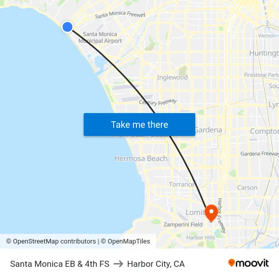 Santa Monica EB & 4th FS to Harbor City, CA map