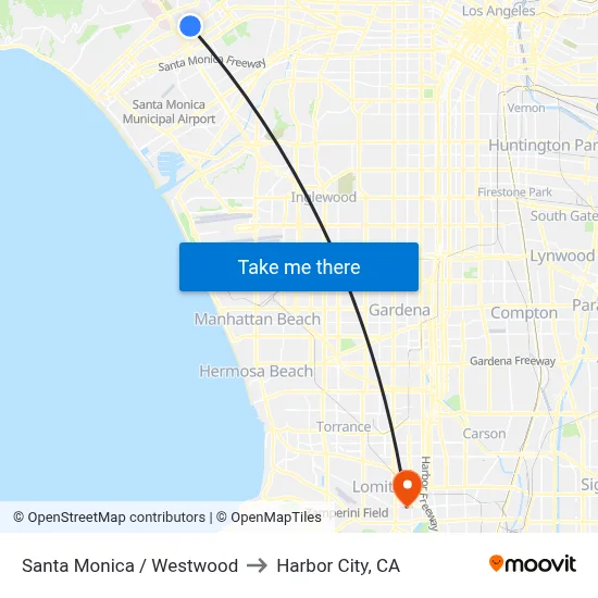 Santa Monica / Westwood to Harbor City, CA map