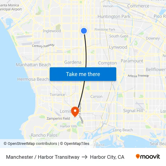 Manchester / Harbor Transitway to Harbor City, CA map