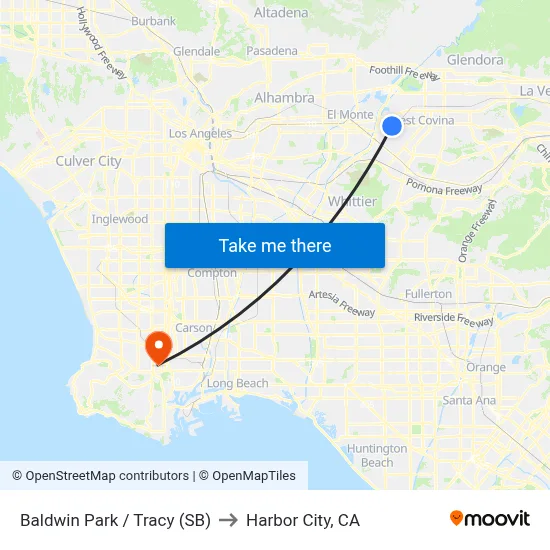 Baldwin Park / Tracy (SB) to Harbor City, CA map