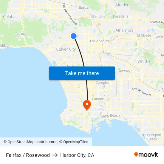 Fairfax / Rosewood to Harbor City, CA map