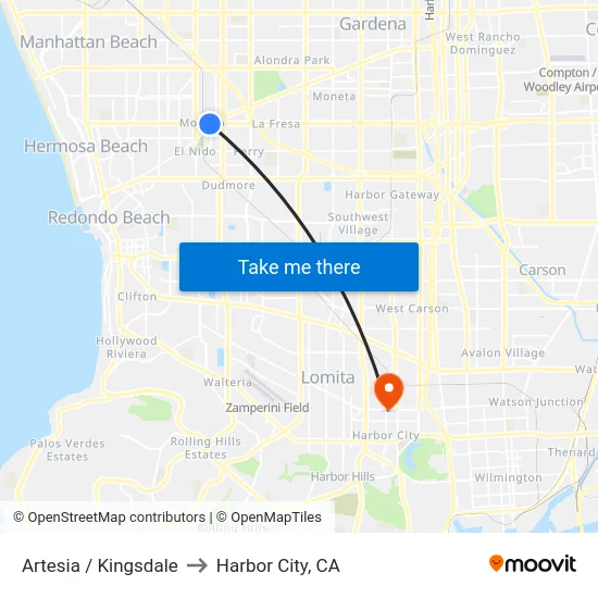 Artesia / Kingsdale to Harbor City, CA map
