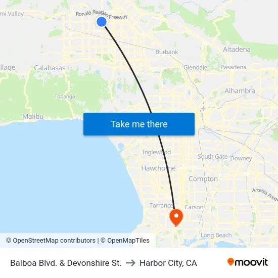 Balboa Blvd. & Devonshire St. to Harbor City, CA map