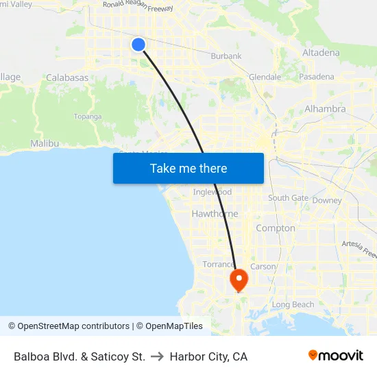 Balboa Blvd. & Saticoy St. to Harbor City, CA map