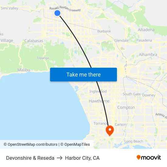 Devonshire & Reseda to Harbor City, CA map