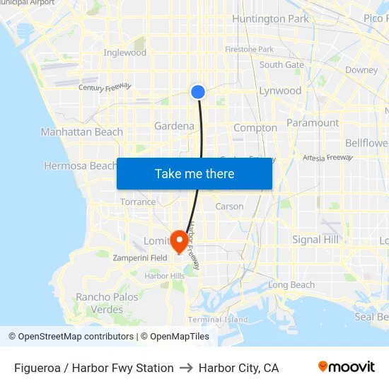 Figueroa / Harbor Fwy Station to Harbor City, CA map