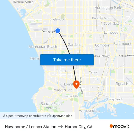 Hawthorne / Lennox Station to Harbor City, CA map