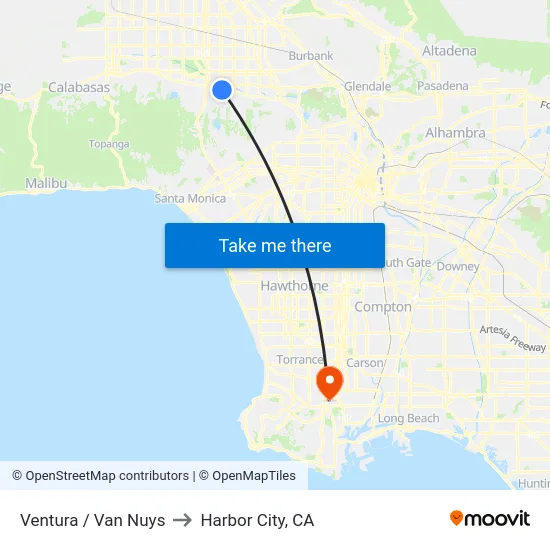 Ventura / Van Nuys to Harbor City, CA map