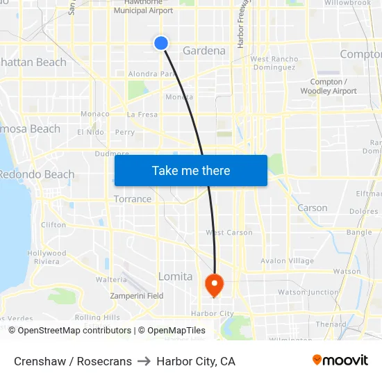 Crenshaw / Rosecrans to Harbor City, CA map