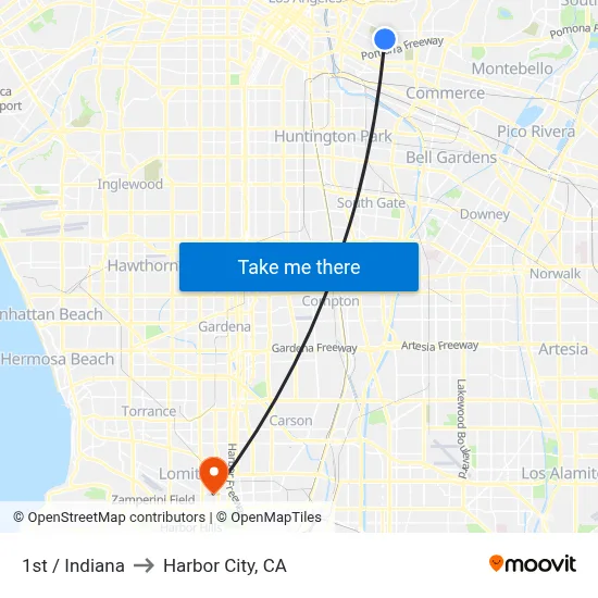 1st / Indiana to Harbor City, CA map